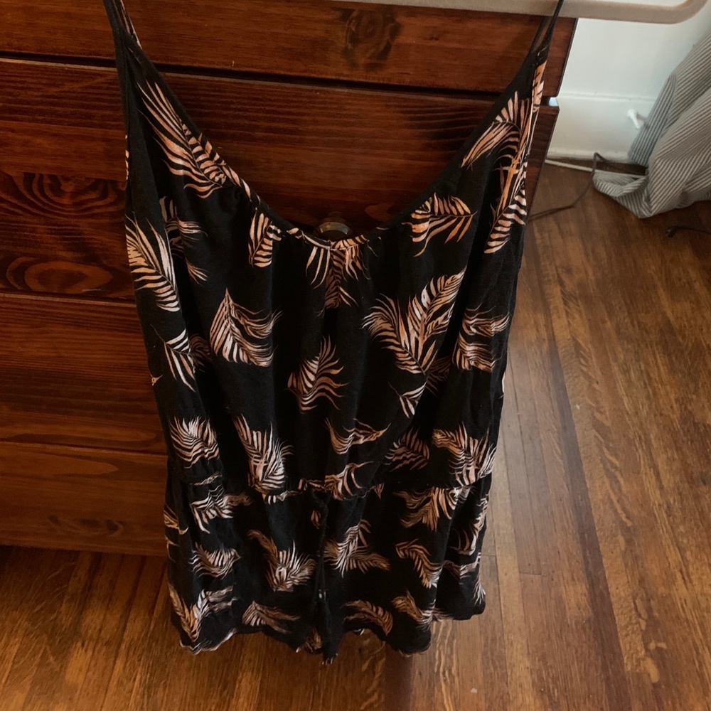 H&M Black Romper with Beige Leaf Print